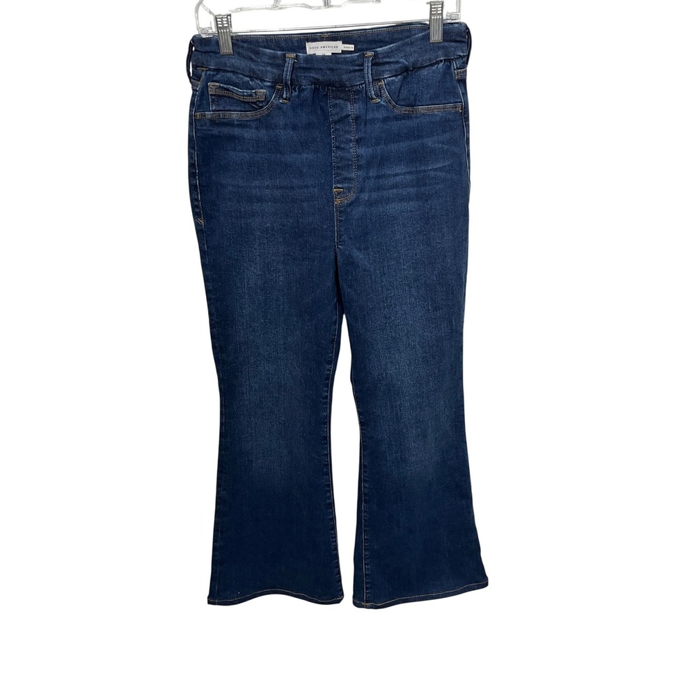 Good American Pull On Flare Jeans Women's M Blue Indigo Cropped Stretch